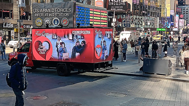 Digital mobile billboard truck advertising in a New York City setting